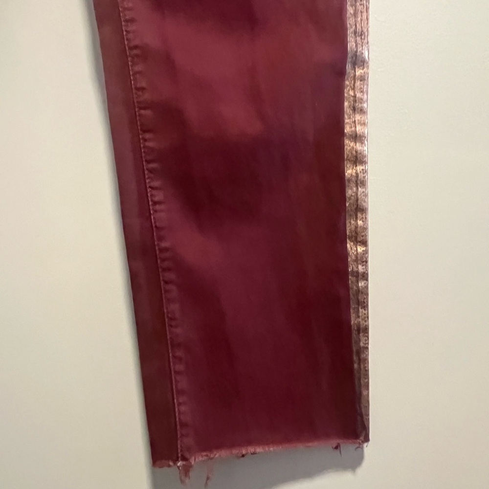 MOTHER The Shaker Metallic-Stripe Cropped Frayed Merlot Sporty Luxe Style Pants - Picture 8 of 16